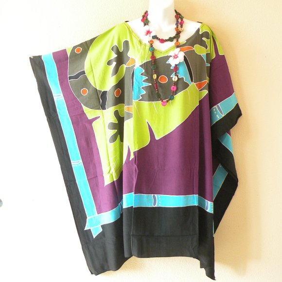 Dresses | Lt87 Purple Gecko Batik Women Handpainted 38 Kaftan Midi ...